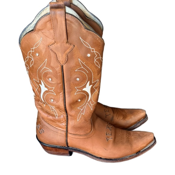 Gypsy Rose Texas Rhinestone Embellished Brown Leather Western Cowboy Boots - Picture 4 of 10